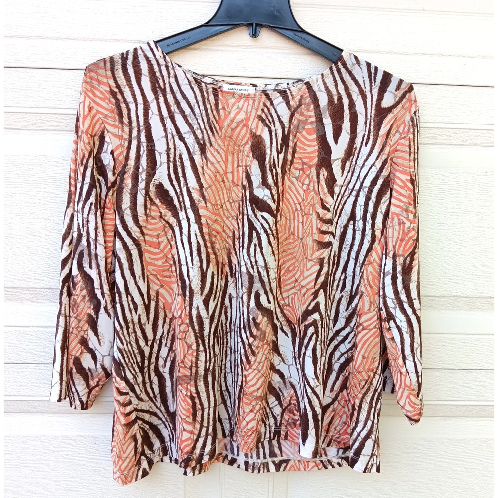 Laura Ashley Woman 3X Animal Print Blouse -‎ Zebra Tiger Stripe 3/4 Sleeve Top